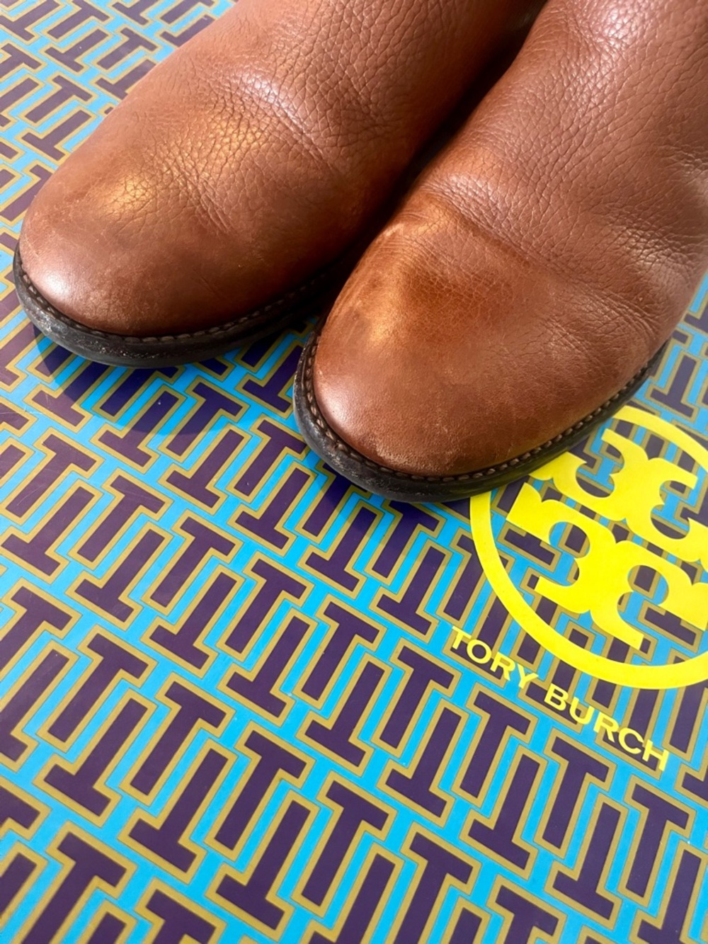 Tory Burch Chestnut Brown Leather Knee Junction Boots with Gold Logo Medallion - Picture 9 of 12